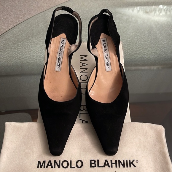 Manolo Blahnik Carolyne Slingback Heel Suede - Black - Size 36.5 - Picture 2 of 6